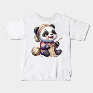 Panda Bear Knitting A Sweater Kids T-Shirt